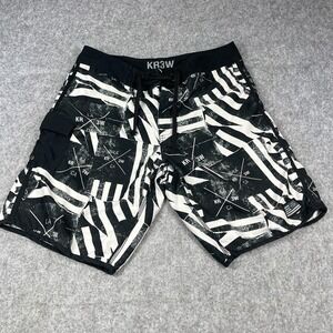VTG Y2K KR3W Krew Skate Board Shorts‎ Sz 36 Standard Black Swim Unlined 10"